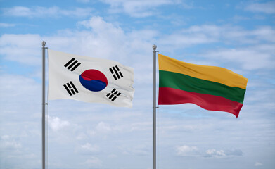 Lithuania and South Korea flags, country relationship concept