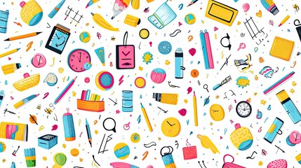 School supplies vector seamless pattern back to school