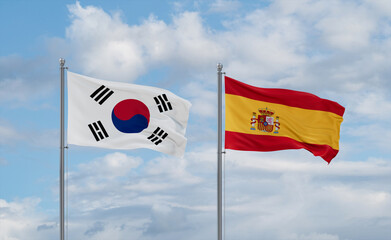 Spain and South Korea flags, country relationship concept