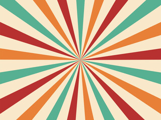 Retro carnival or circus background of sunbeam burst and sunlight vintage rays, vector layout. Colorful sun light circle or sunburst beam stripes background of pinwheel pattern for funfair carnival - obrazy, fototapety, plakaty