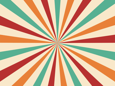 Retro carnival or circus background of sunbeam burst and sunlight vintage rays, vector layout. Colorful sun light circle or sunburst beam stripes background of pinwheel pattern for funfair carnival
