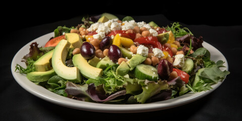 Refreshing Mediterranean salad, with healthy vegetables and greens. Generative AI.