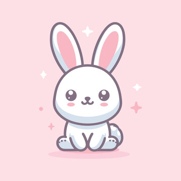Cute cartoon bunny. Vector illustration in a flat style on a pink background.