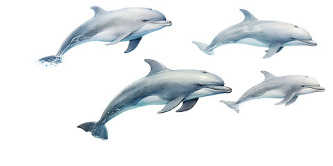 Fototapeta premium an assortment of dolphins as an isolated and transparent PNG in a Nature-themed, photorealistic illustration. Generative ai