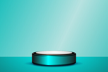 Realistic 3D podium green wall background