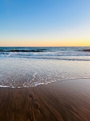 Evening quiet sea horizon, seascape background, sandy coast