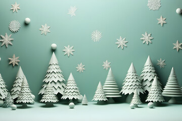 stylish minimalistic christmas background in pastel green color. copy space. place for text. generative ai