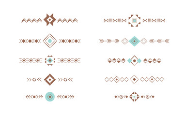 Ethnic geometric design pattern lines. Native American stripes. Boho vector illustrations - obrazy, fototapety, plakaty