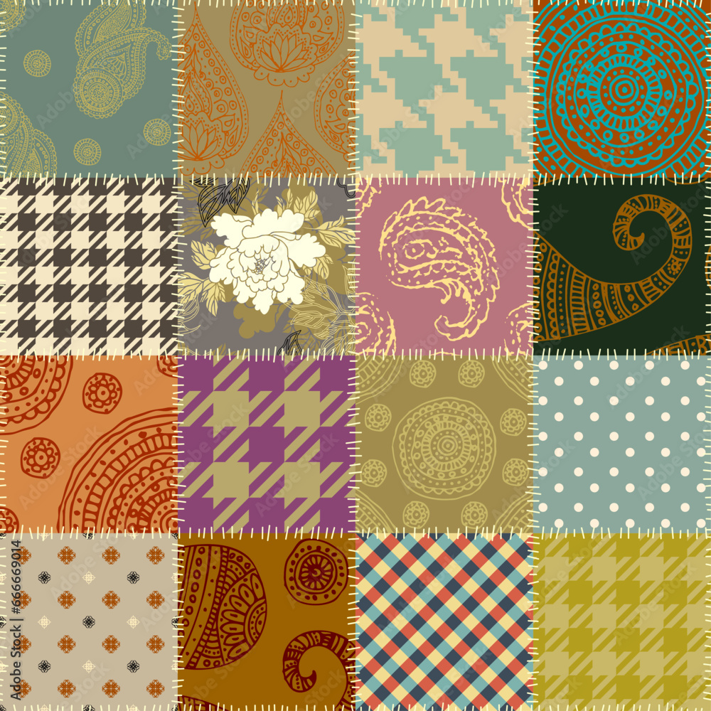 Aufkleber Quilting design patchwork pattern with natural khaki colors. Vector pattern.