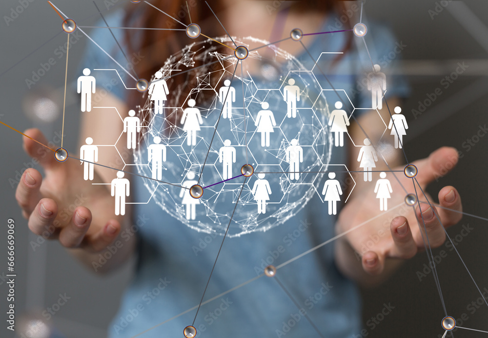 Fototapete Global network. Blockchain. 3D illustration. Neural networks and artificial intelligence. Abstract
