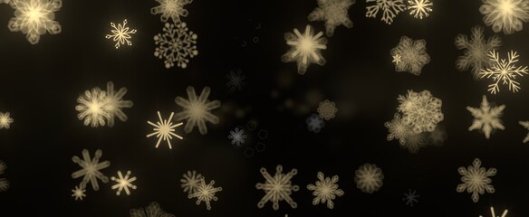 Naklejka na ściany i meble Snowflakes and bokeh lights on the blue Merry Christmas background. 3D render