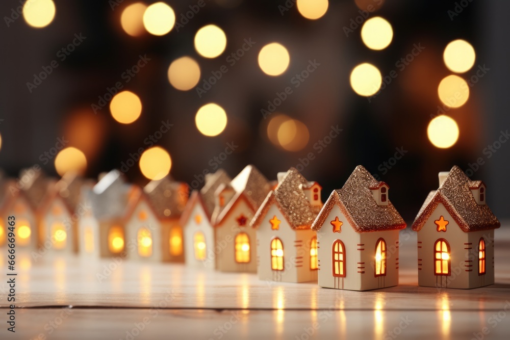 Poster close-up of festive house lights background with empty space for text