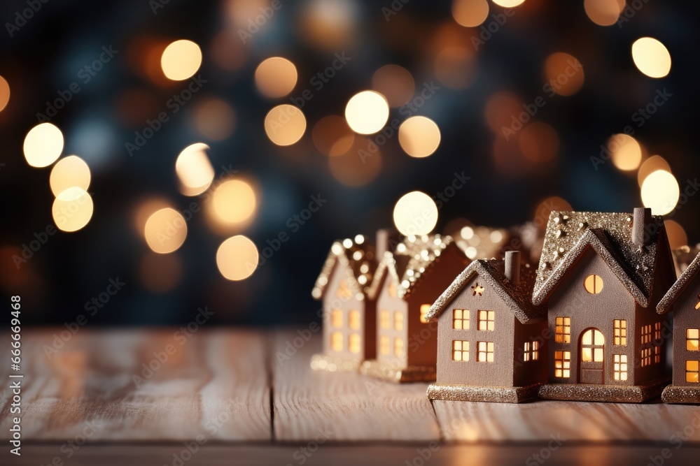 Poster close-up of festive house lights background with empty space for text