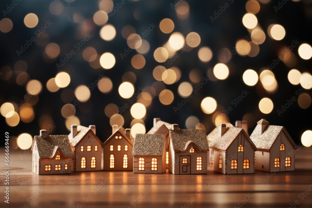 Poster close-up of festive house lights background with empty space for text