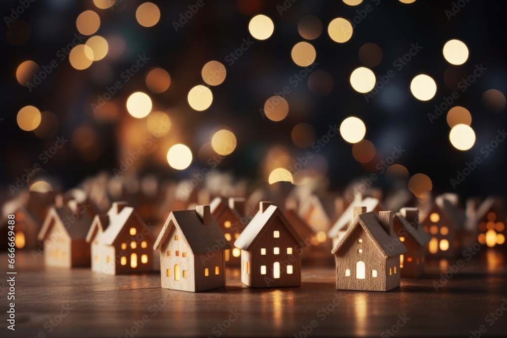 Poster close-up of festive house lights background with empty space for text