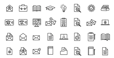 Set of education and learning Icons. Simple line art style icons pack. Vector illustration. 32 vector icons. - obrazy, fototapety, plakaty
