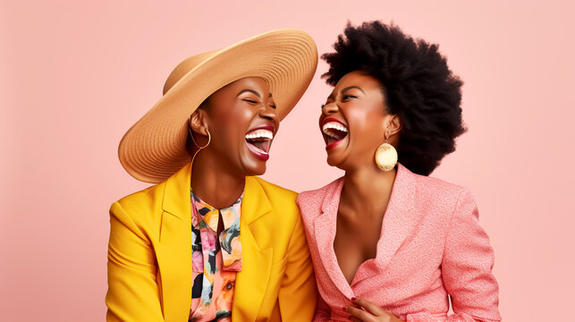 TWO MATURE LAUGHING AFRICAN AMERICAN WOMEN. image created by legal AI