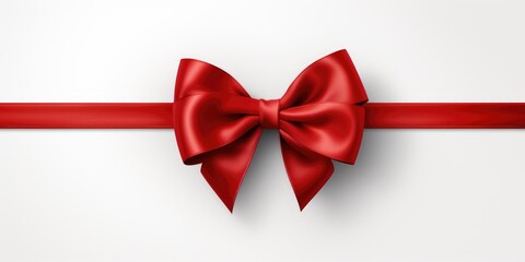 Festive red bow on a light background. Red ribbon on a white background.