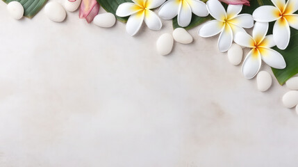 Stone and frangipani flowers spa design with copy space
