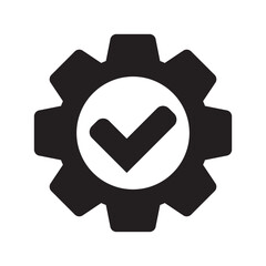 Check mark in gear icon, cog  with check icon. - obrazy, fototapety, plakaty
