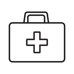 Obraz premium First aid box line icon. First aid kit, Medical care bag icon symbol. Vector illustration.