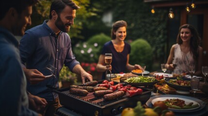 Friends Enjoying a Delicious Barbecue Feast - obrazy, fototapety, plakaty