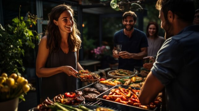 A Gathering of Friends Enjoying a Delicious BBQ Feast