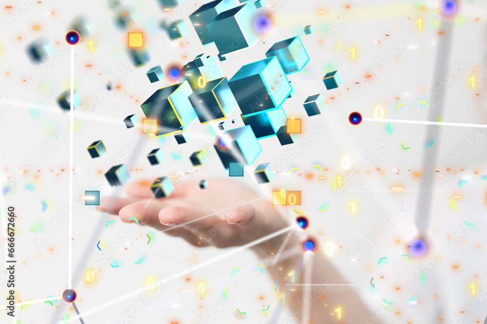 Poster neural network 3d illustration. big data and cybersecurity