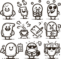 black and white doodle characters illustration