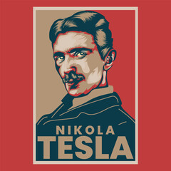 Nikola Tesla Retro Poster Vector Illustration - obrazy, fototapety, plakaty