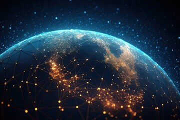 Obraz premium Digital data network connection on Earth. Global communication and technology concept. Generative AI