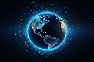 Digital data network connection on Earth. Global communication and technology concept. Generative AI