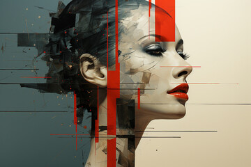 Trendy abstract illustration of woman in vintage minimalistic geometry elements Generative AI...