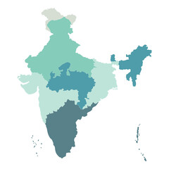 Map of India administrative regions.  India map