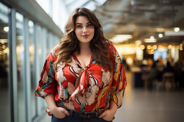 Fototapeta premium Photo of cheerful charming woman walking store black friday sale generative ai