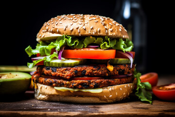 Big fastfood tasty restaurant burger hamburger cheeseburger Generative AI picture