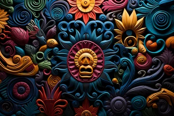 Fotobehang Picture of vibrant luxurious fabrics with embroidered pattern spring colorful flowers indian ethnic clothing generative AI © Tetiana