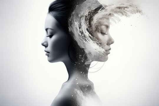 the image of a split personality. fight with your inner world. yin and yang. black and white