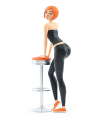 3d sexy girl leaning on a bar stool