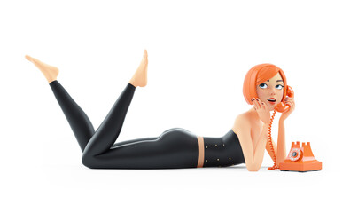 3d sexy girl lying down and talking on phone © toonbundles