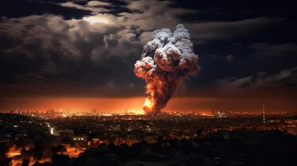 Foto op Plexiglas Arab-Israeli war, explosions in the city at night time © Veniamin Kraskov