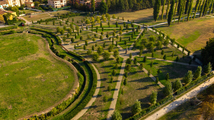 Aerial view of the park in the Ducal Palace in Sassuolo. It is a Baroque villa with a large park located in the town of Sassuolo, Emilia Romagna, Italy. It was a residence of the Dukes of Este.