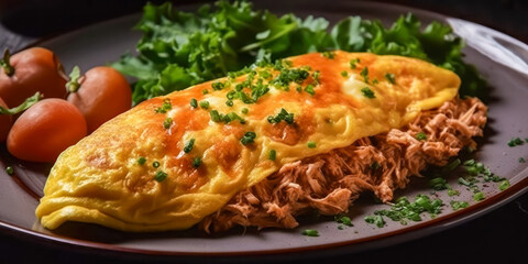 Traditional French cuisine. Stuffed French omelet. Generative AI.
