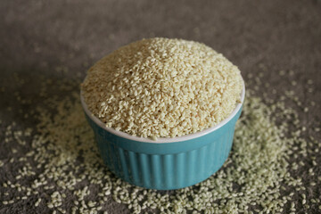 Sesame grains in a bowl, close-up, vegetarian food, healthy food