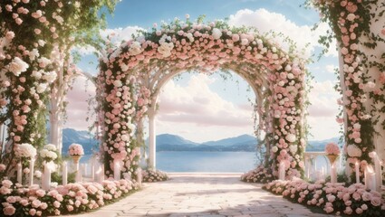 "Blossoms of Love: A Fairytale Wedding Arch in Enchanted Gardens"