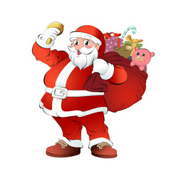Santa claus holds bag of gifts