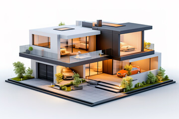 3d view of house model. - obrazy, fototapety, plakaty