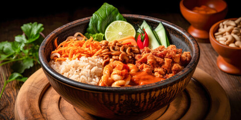 Traditional Thai cuisine. Thai food bowl. Generative AI.