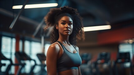 Afro-american woman training focus in the gym