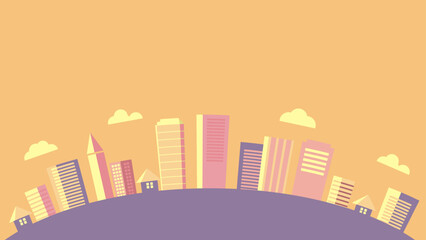 Vector urban building skyline bakground illustration with clouds and building and house